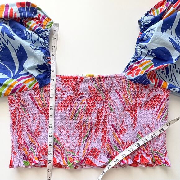 NWT Farm Rio Mixed Colors Birds Smocked Crop Top Size XL - Picture 13 of 13
